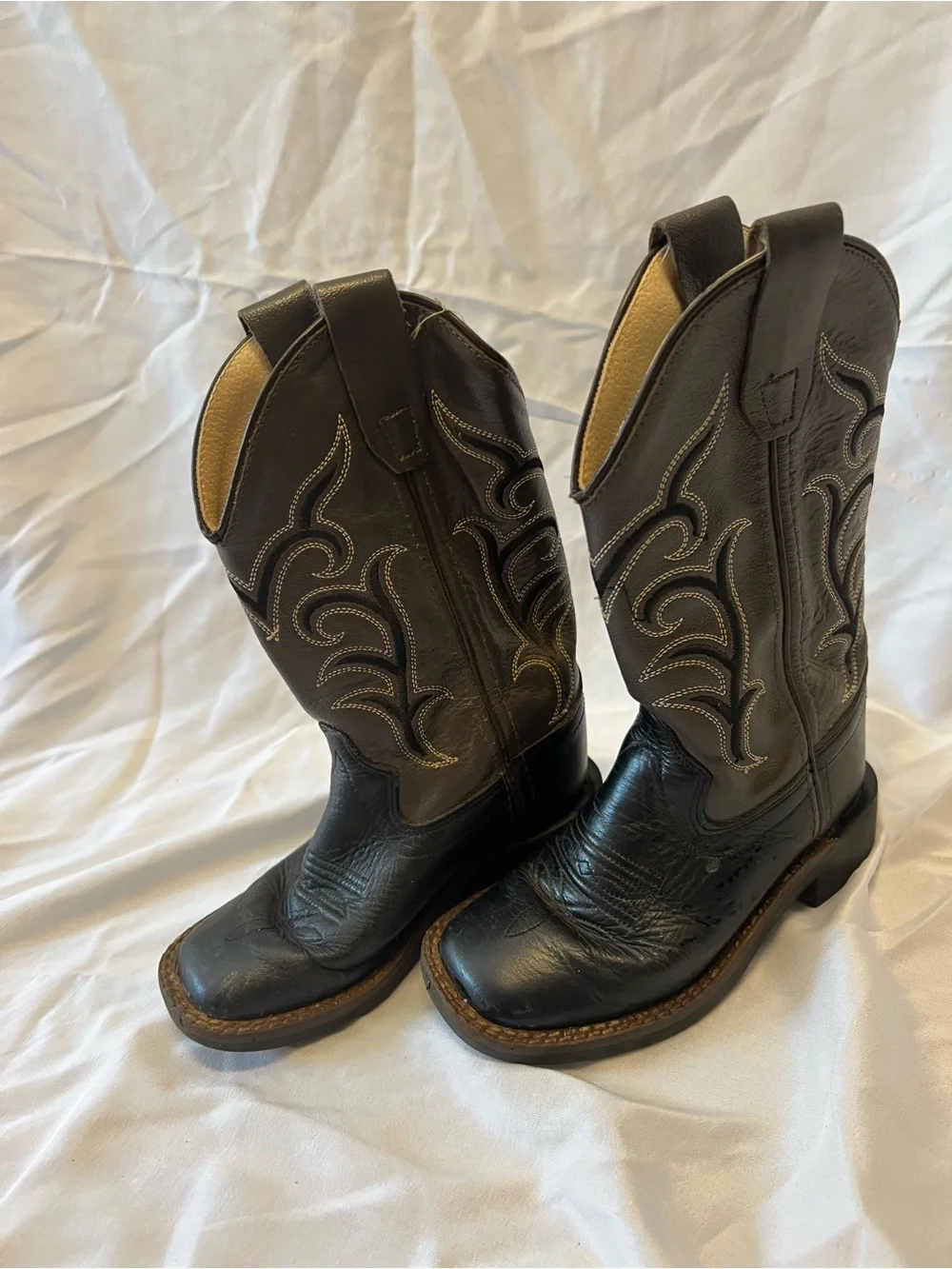 Old West Toddler Black Square Toe Cowboy Boots Size Boys 8.5
